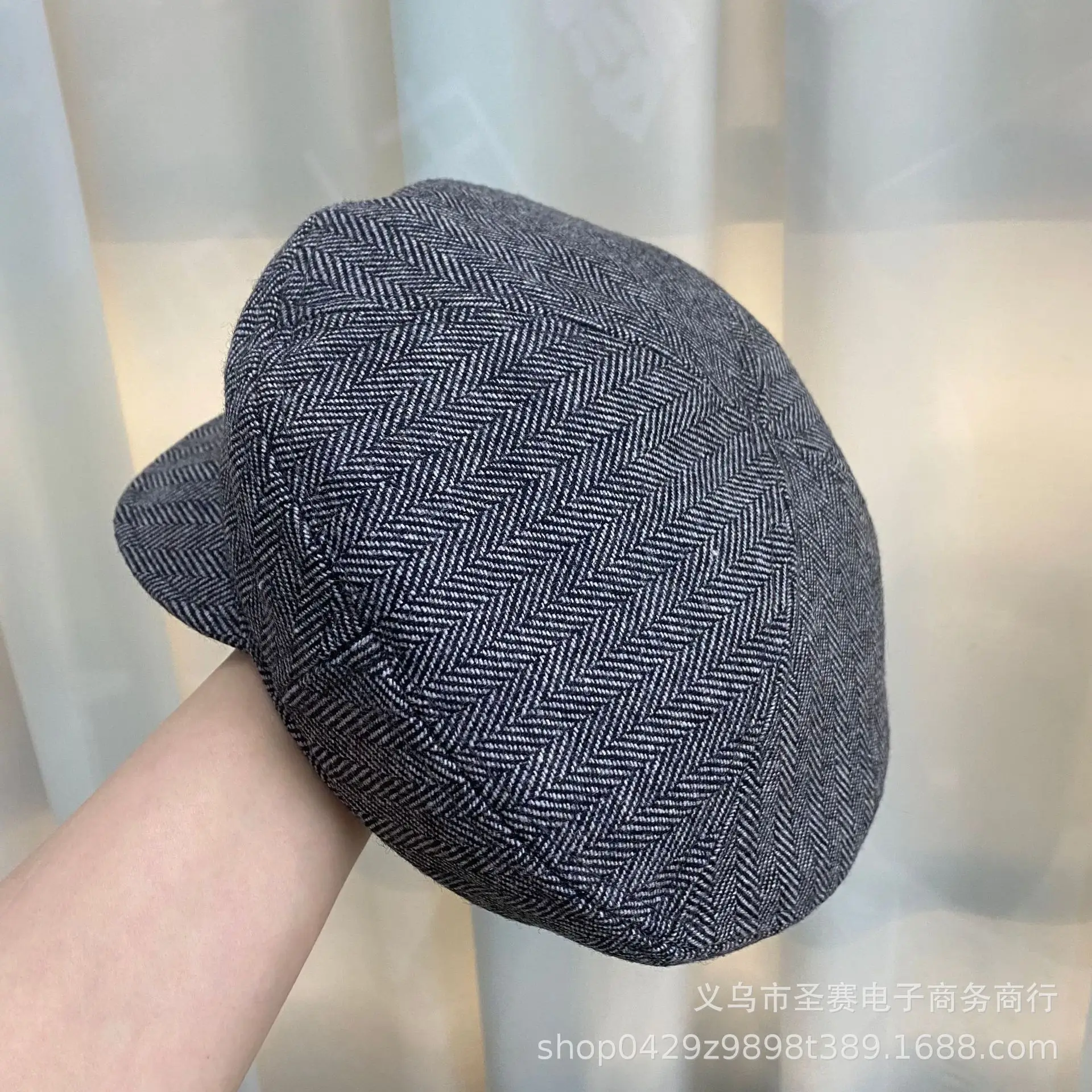 Women British Retro Hat Brown Herringbone Large Cap — feature 6