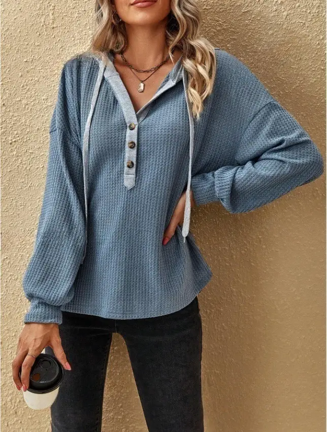 Women's Pink Hooded Sweatshirt Long Sleeve Button Down - Image 5