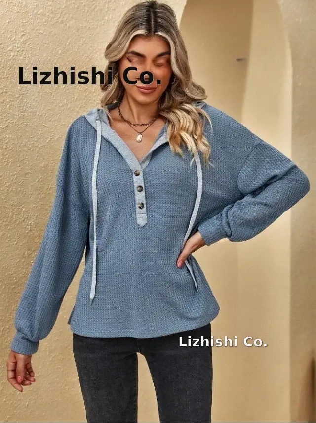 Women's Pink Hooded Sweatshirt Long Sleeve Button Down — feature 11