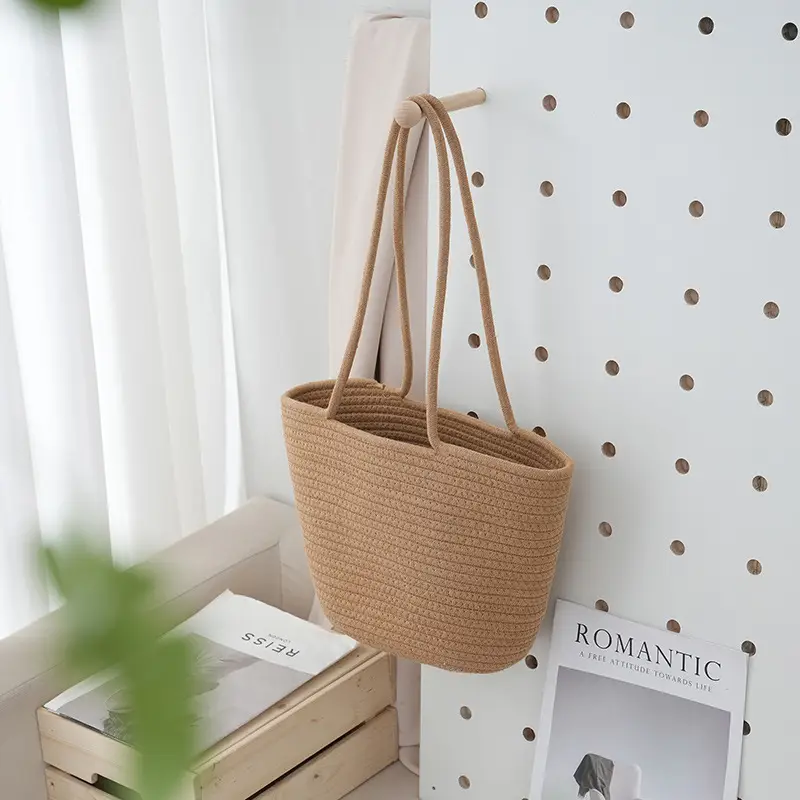 Japanese Woven Cotton Rope Shoulder Bag Open Commute Beach