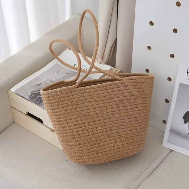 Japanese Woven Cotton Rope Shoulder Bag Open Commute Beach