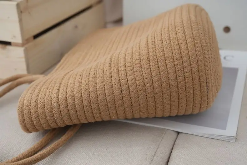 Japanese Woven Cotton Rope Shoulder Bag Open Commute Beach — feature 11