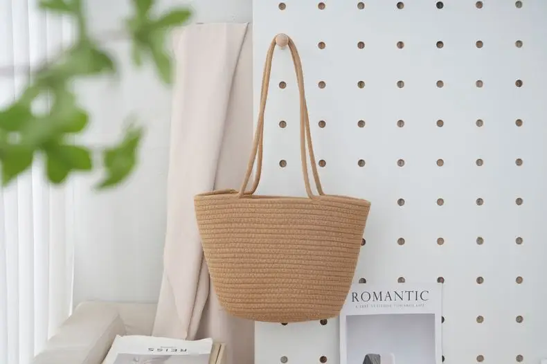 Japanese Woven Cotton Rope Shoulder Bag Open Commute Beach — feature 15