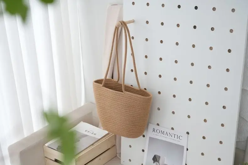 Japanese Woven Cotton Rope Shoulder Bag Open Commute Beach — feature 16