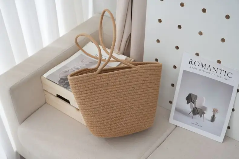 Japanese Woven Cotton Rope Shoulder Bag Open Commute Beach — feature 17