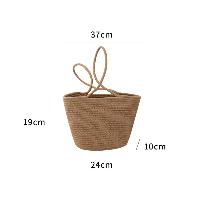 Japanese Woven Cotton Rope Shoulder Bag Open Commute Beach — feature 4