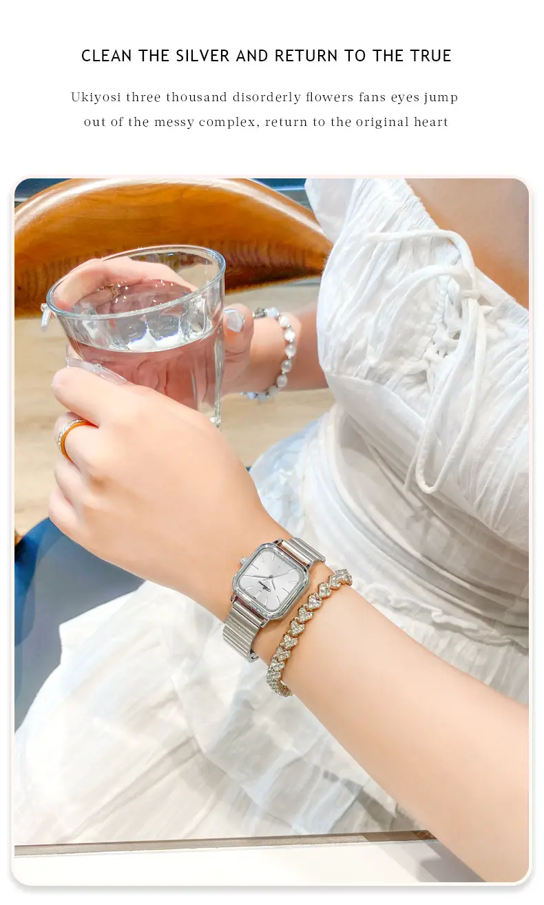 Asian Platinum Square Watch Women's Quartz Waterproof — feature 14