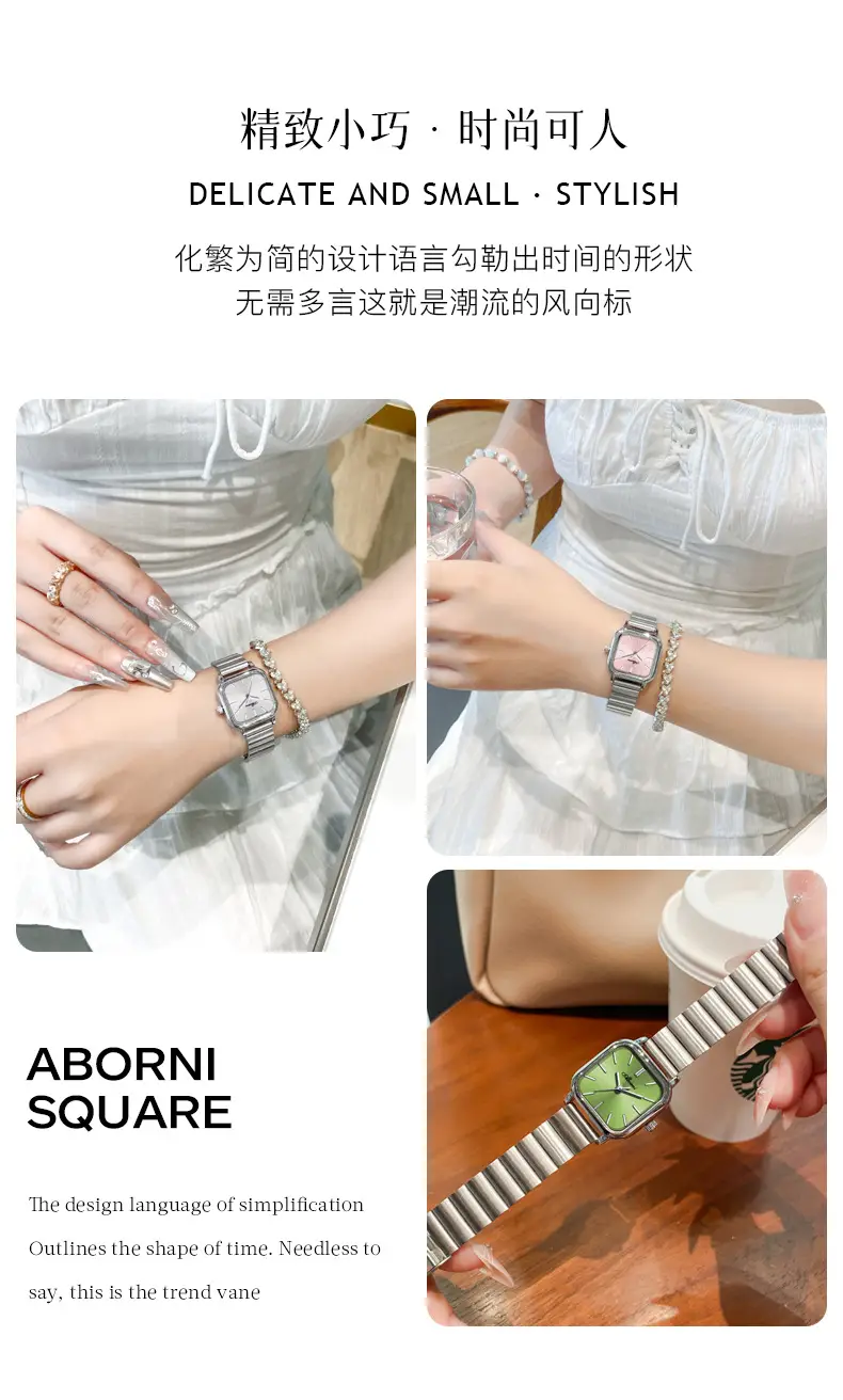 Asian Platinum Square Watch Women's Quartz Waterproof — feature 2