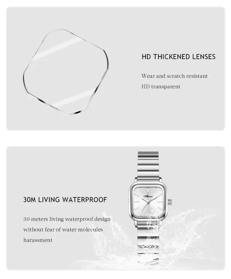 Asian Platinum Square Watch Women's Quartz Waterproof — feature 22
