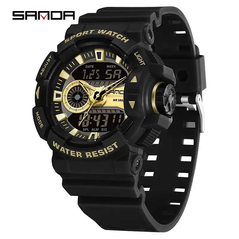 Sanda Black Digital Water Resistant Sport Watch - Image 3
