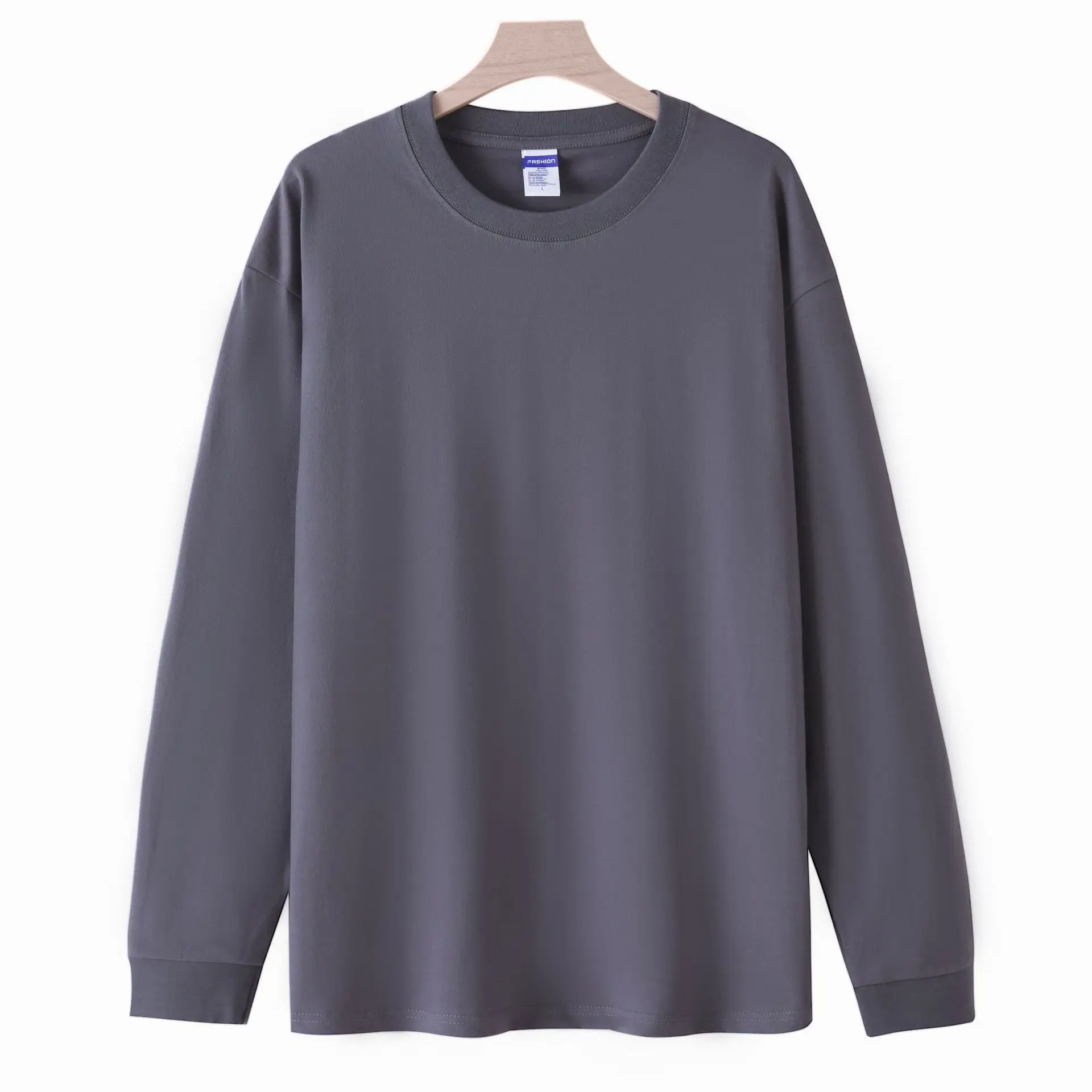 Men's White Cotton Long Sleeve Crew Neck T-Shirt - Image 3