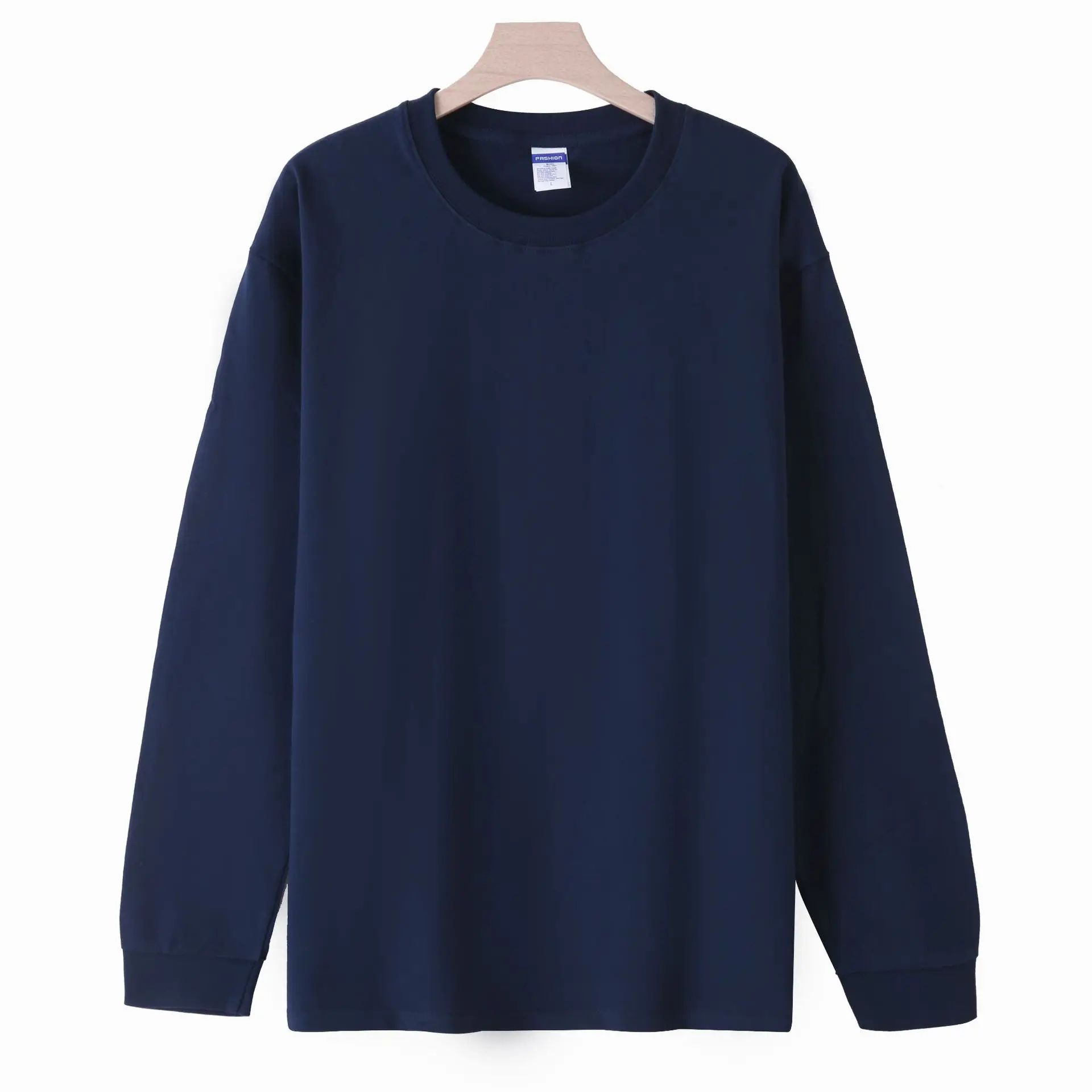 Men's White Cotton Long Sleeve Crew Neck T-Shirt - Image 8