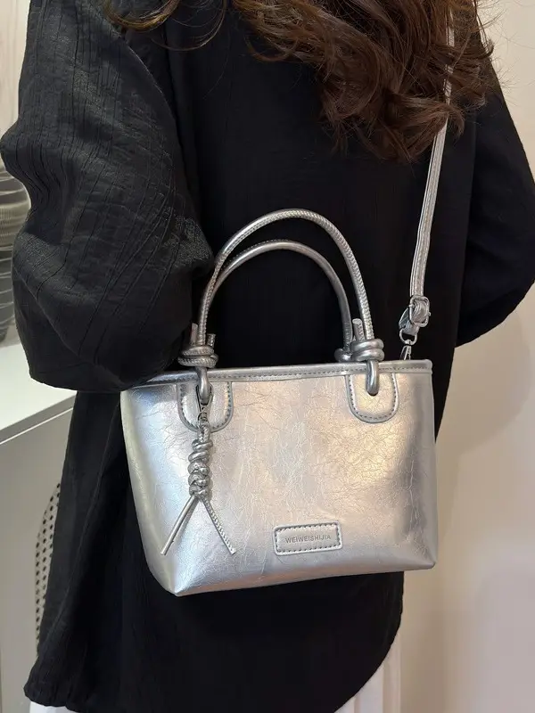White Leather Bucket Handbag for Women 2024 - Image 6