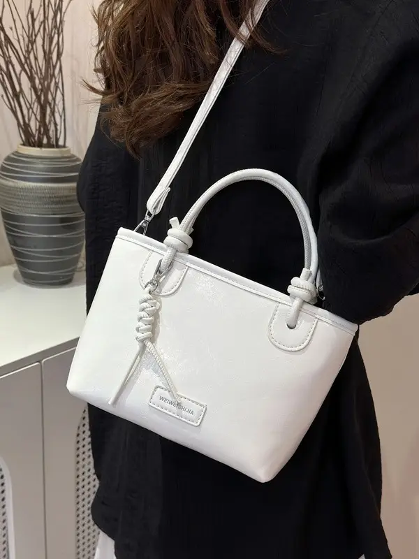 White Leather Bucket Handbag for Women 2024 - Image 8