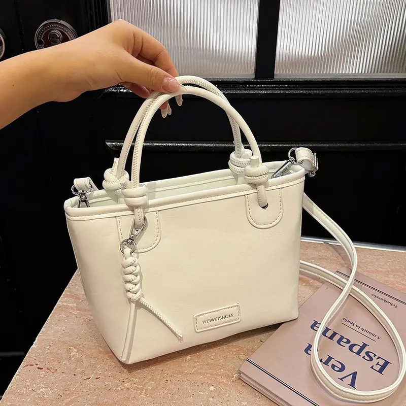 White Leather Bucket Handbag for Women 2024 - Image 2