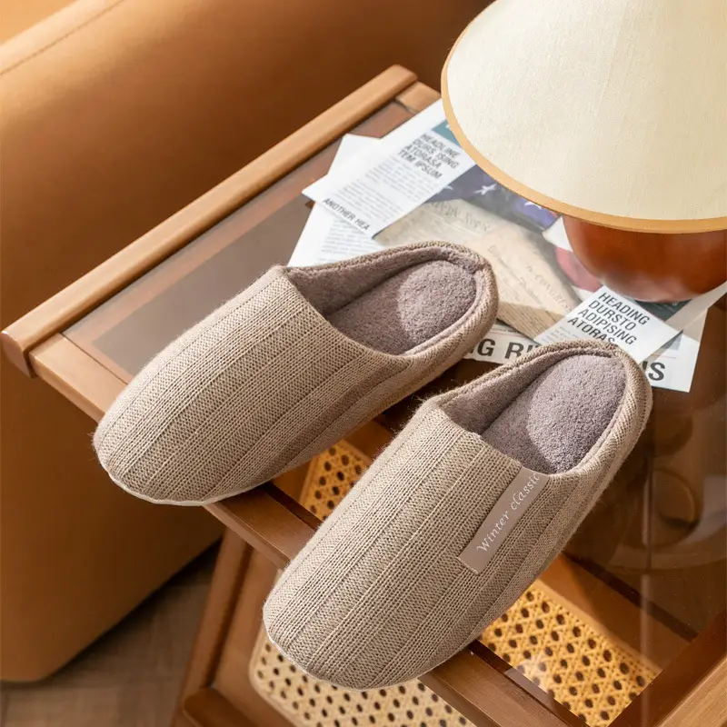 Couple's Winter Household Cotton Shoes Indoor Household Dung-feeling Mute Warm Wool Coral Fleece Plush Cotton Slippers for Women - Image 2