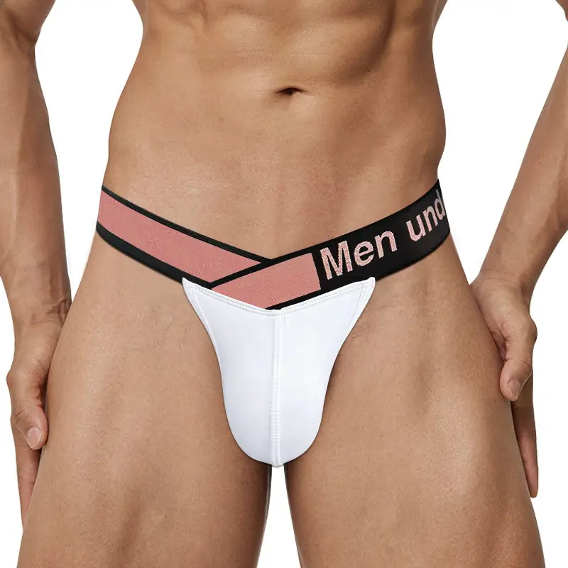 Men's High Split Laser Belt Low Waist Hip U Convex Sports Panties Black