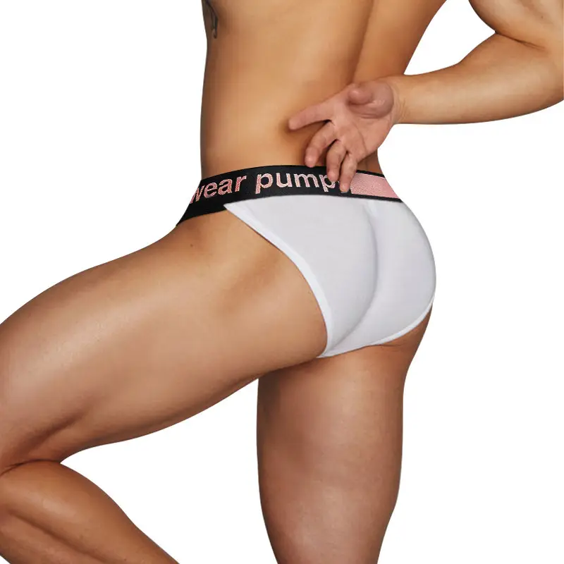 Men's High Split Laser Belt Low Waist Hip U Convex Sports Panties Black