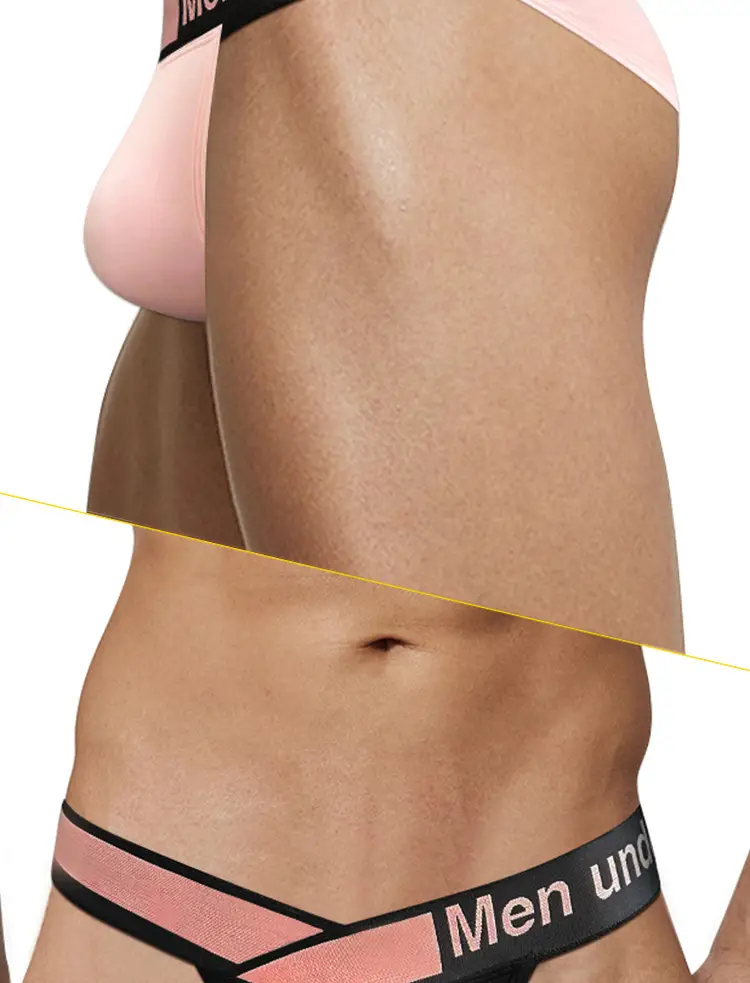 Men's High Split Laser Belt Low Waist Hip U Convex Sports Panties Black — feature 30