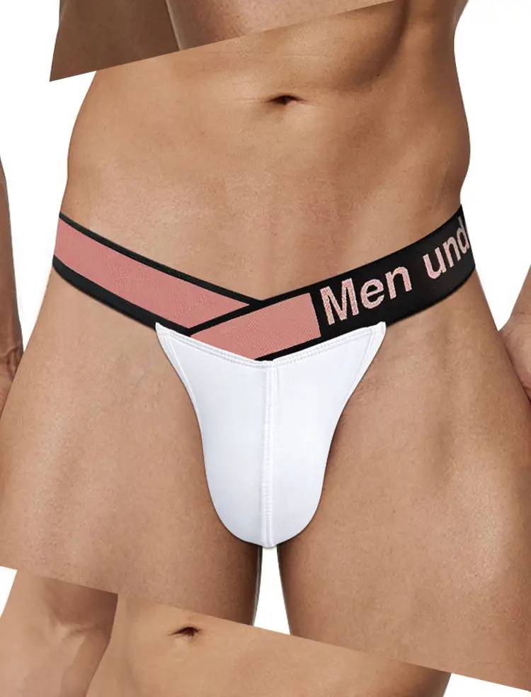 Men's High Split Laser Belt Low Waist Hip U Convex Sports Panties Black — feature 33