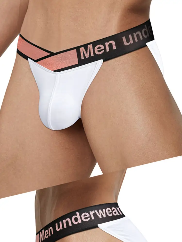 Men's High Split Laser Belt Low Waist Hip U Convex Sports Panties Black — feature 34