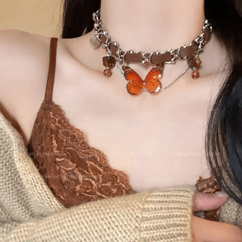 Velvet Butterfly Tassel Necklace Autumn Winter Spice Sweet Cool - Image 4