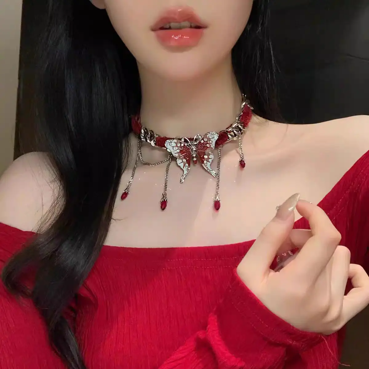 Velvet Butterfly Tassel Necklace Autumn Winter Spice Sweet Cool - Image 25