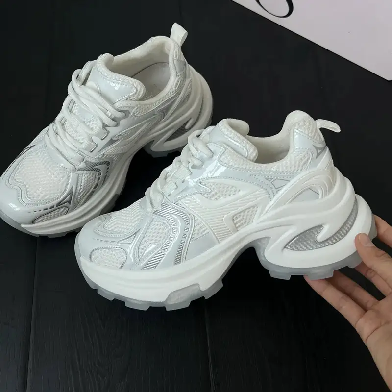 Women 2025 White Round Toe Thick Sole Casual Shoes - Image 2