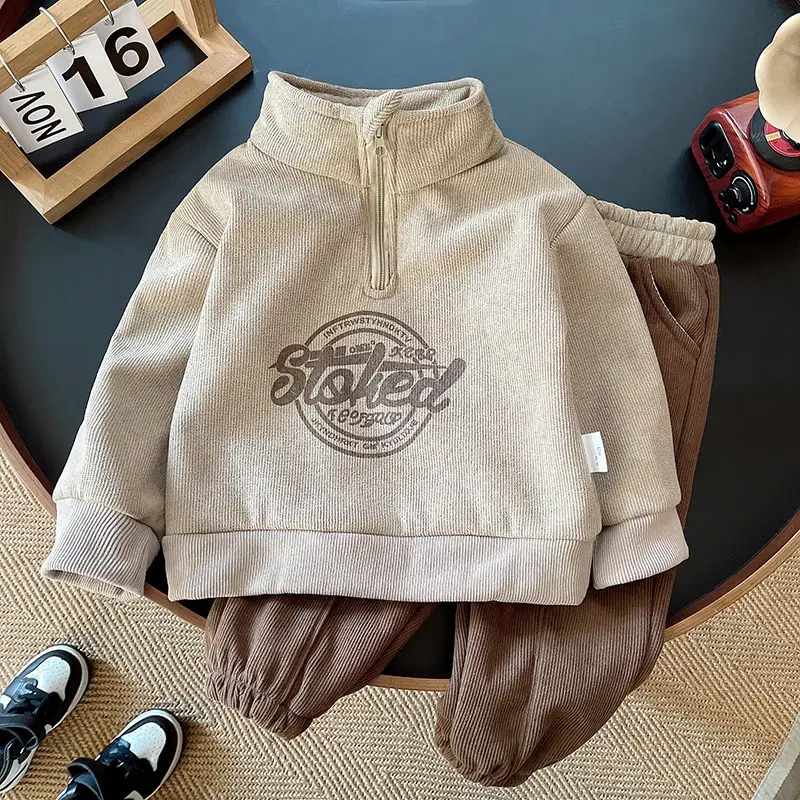 Male baby fleece-lined half high collar zipper suit children autumn and winter 2 baby clothes 3 children's clothing 1-4 year old boy winter