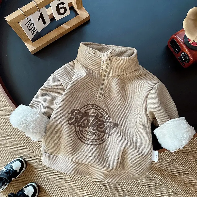 Male baby fleece-lined half high collar zipper suit children autumn and winter 2 baby clothes 3 children's clothing 1-4 year old boy winter