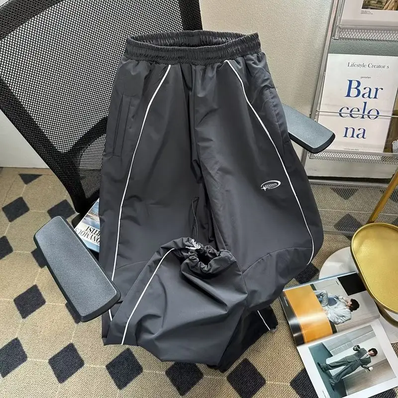 Men Grey Paratrooper Cargo Pants Loose Straight Leg Drawstring - Image 2