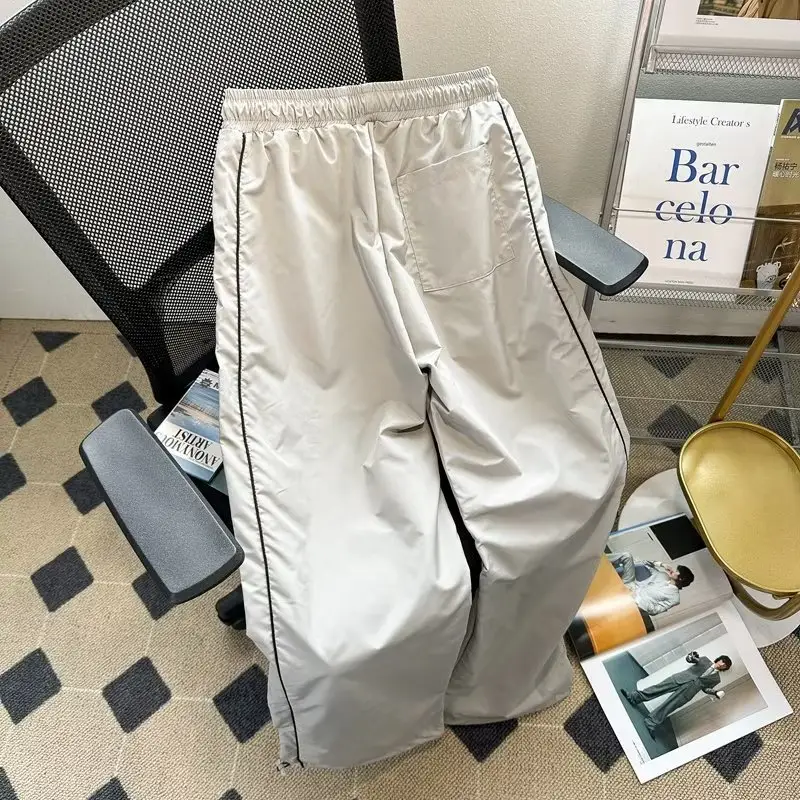 Men Grey Paratrooper Cargo Pants Loose Straight Leg Drawstring - Image 4