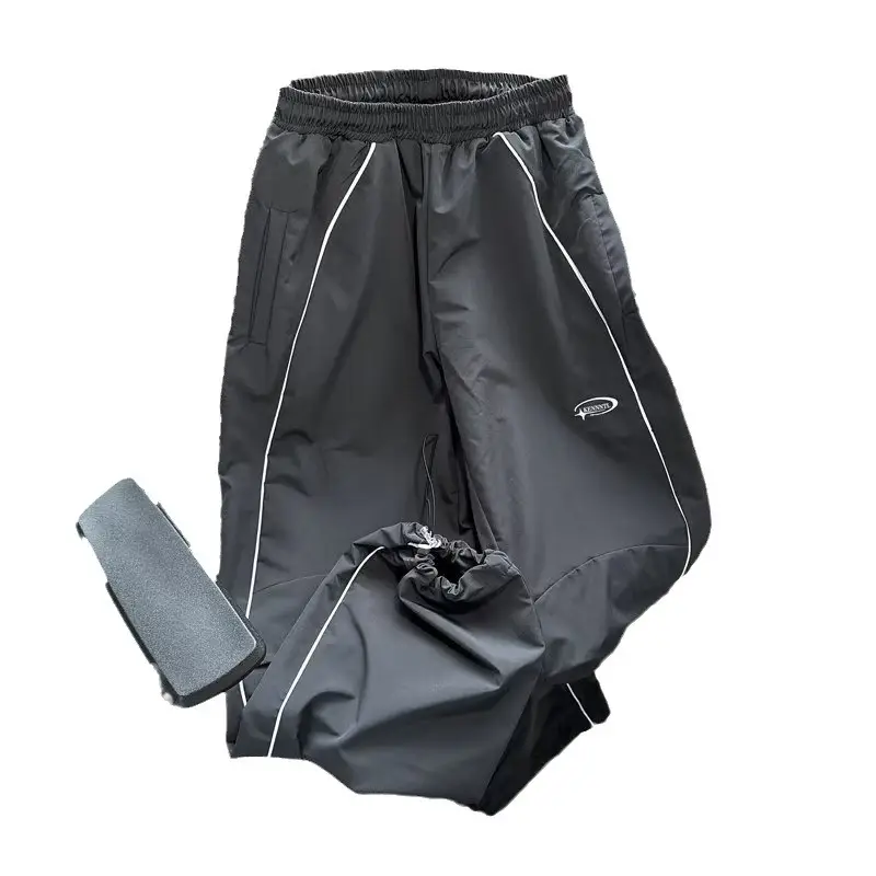 Men Grey Paratrooper Cargo Pants Loose Straight Leg Drawstring - Image 5