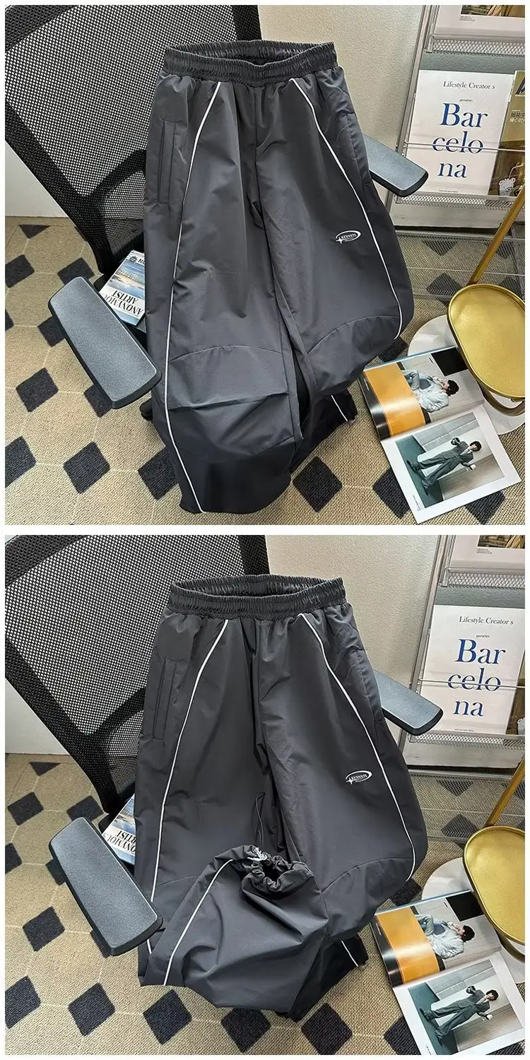 Men Grey Paratrooper Cargo Pants Loose Straight Leg Drawstring — feature 2