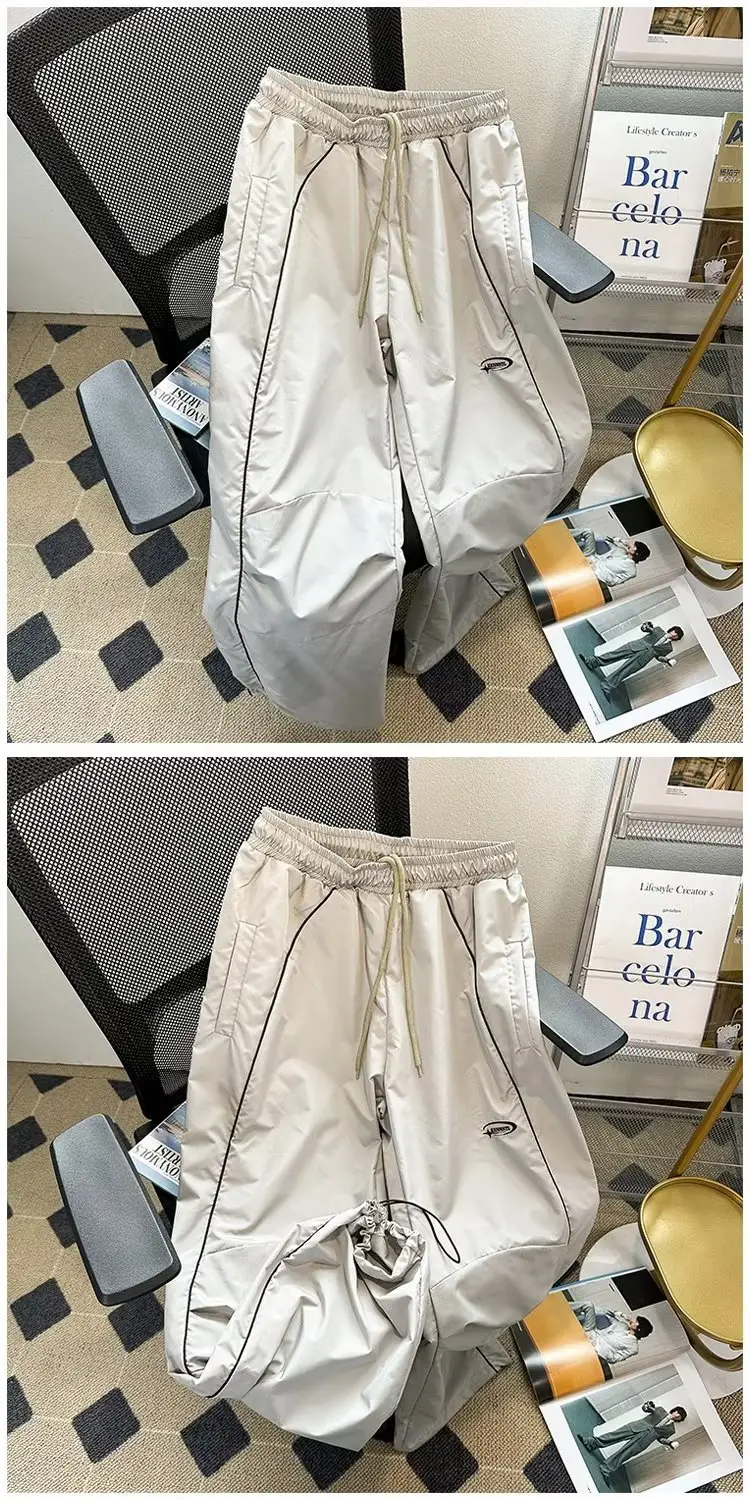 Men Grey Paratrooper Cargo Pants Loose Straight Leg Drawstring — feature 3