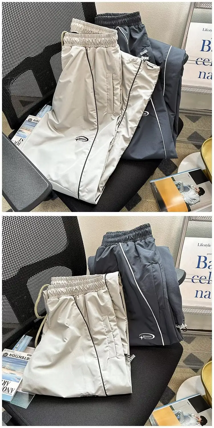 Men Grey Paratrooper Cargo Pants Loose Straight Leg Drawstring — feature 5