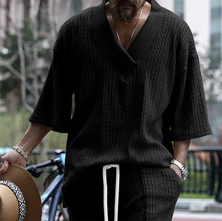 2025 Men Knitted V-Neck T-Shirt Large — feature 14