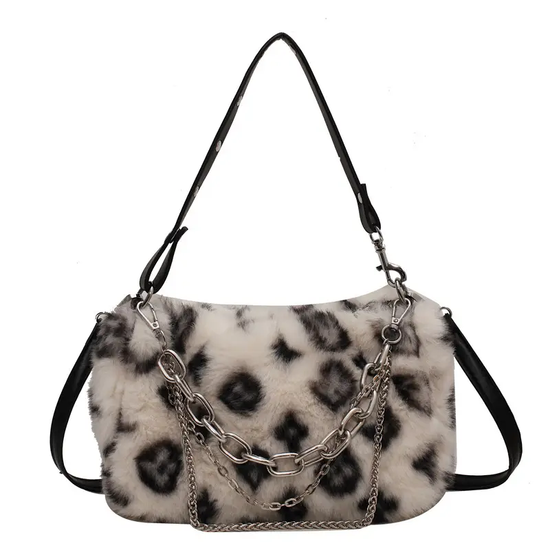 Pink Leopard Print Plush Chain Bag for Women - Image 9