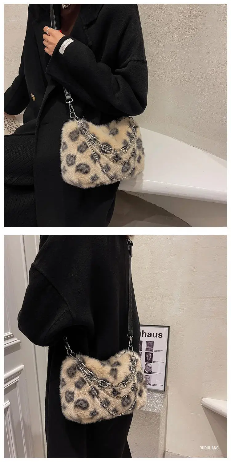 Pink Leopard Print Plush Chain Bag for Women — feature 10