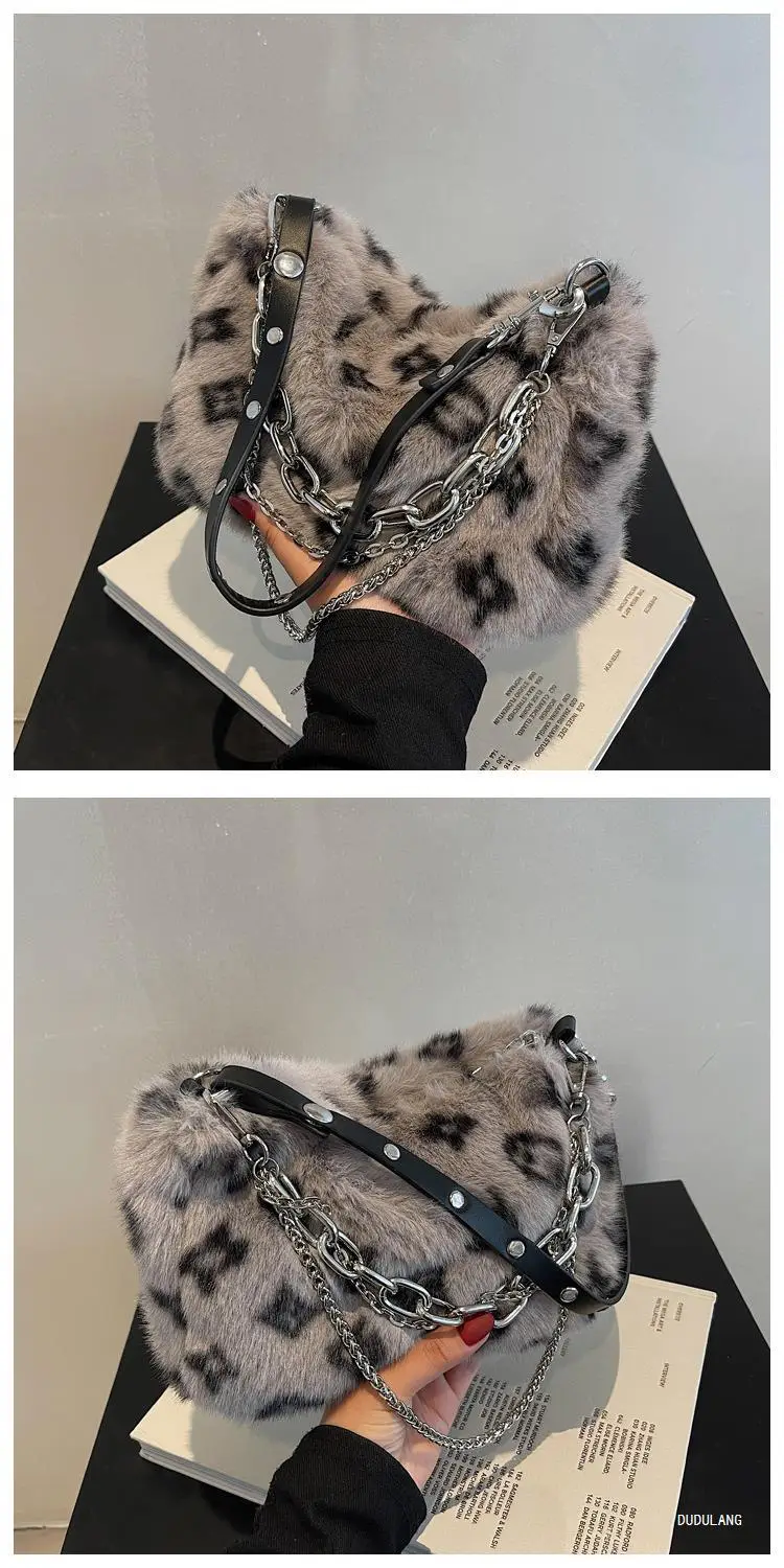 Pink Leopard Print Plush Chain Bag for Women — feature 17