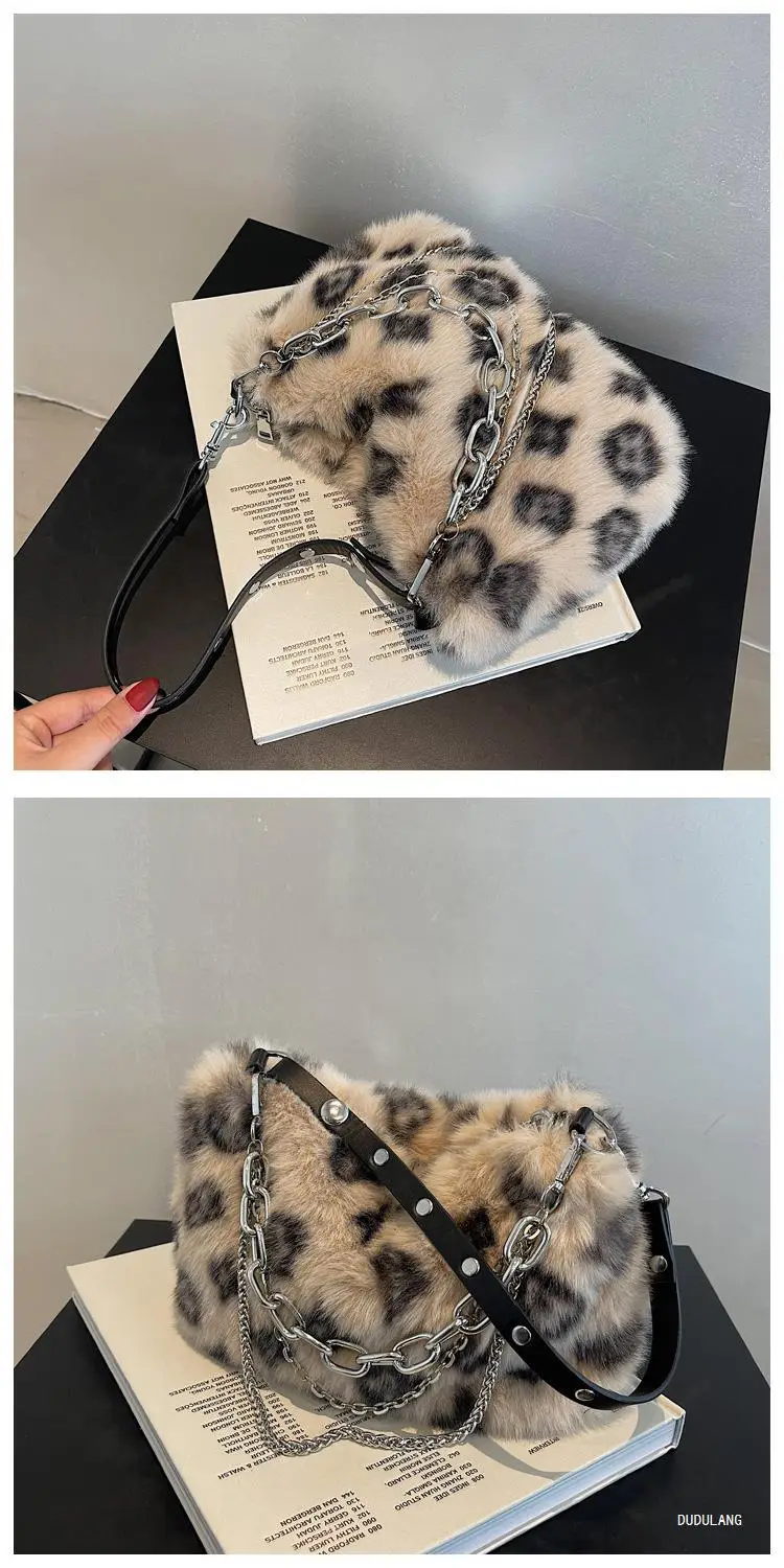 Pink Leopard Print Plush Chain Bag for Women — feature 18