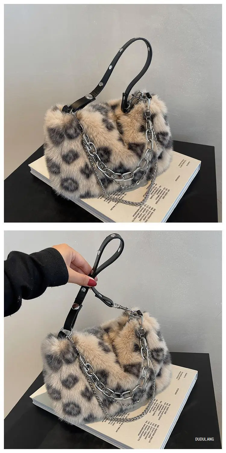 Pink Leopard Print Plush Chain Bag for Women — feature 19
