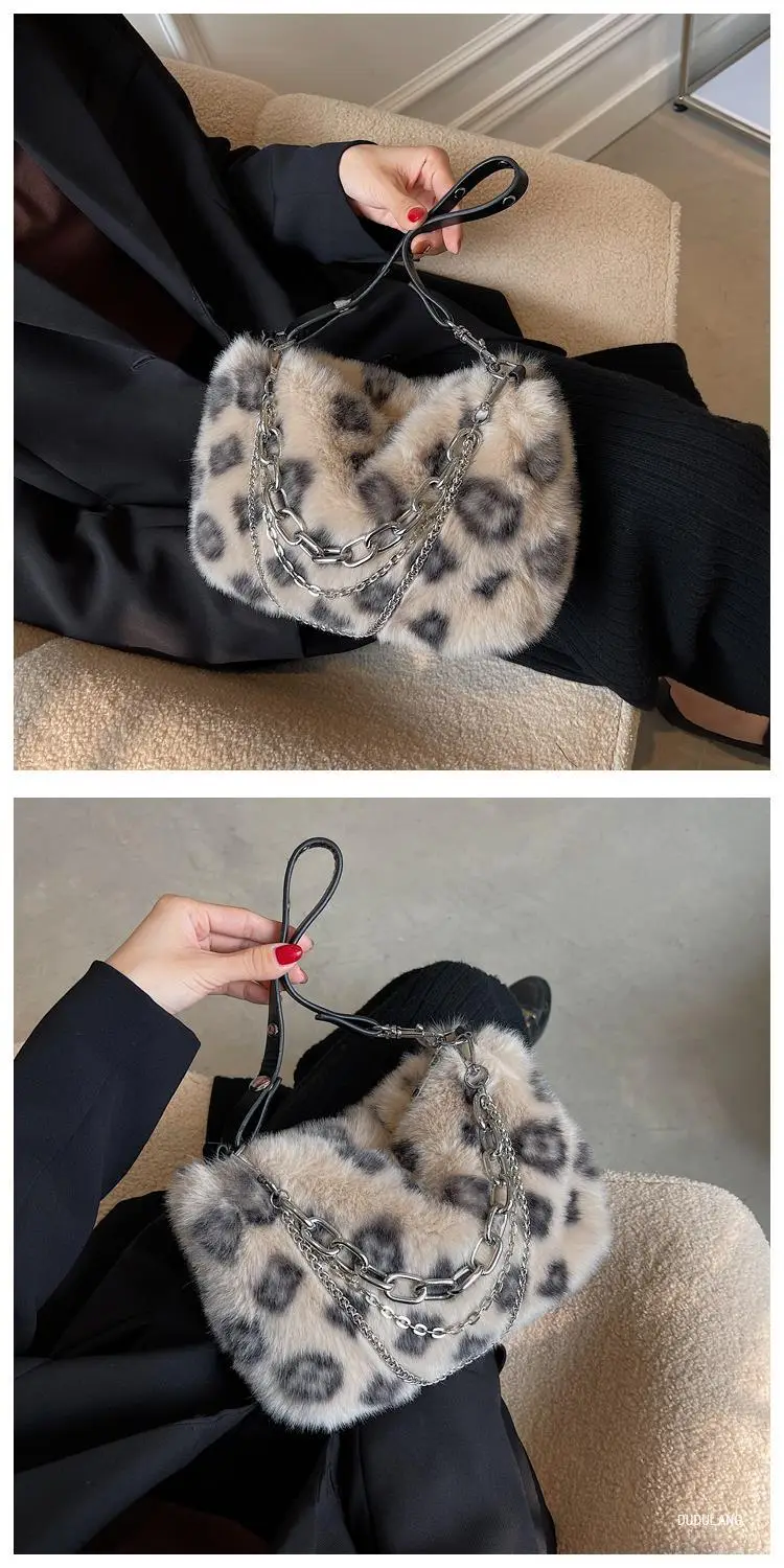 Pink Leopard Print Plush Chain Bag for Women — feature 20