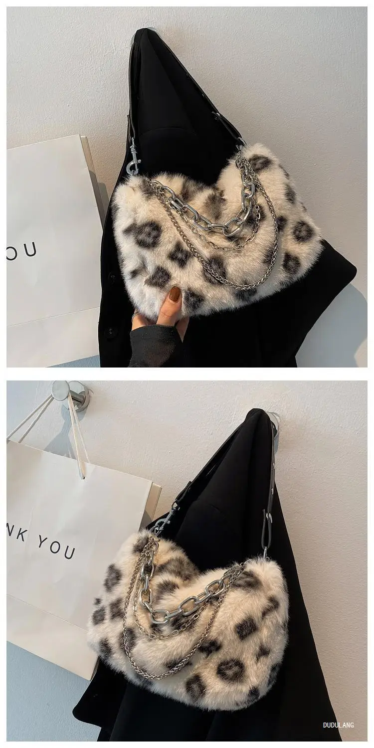 Pink Leopard Print Plush Chain Bag for Women — feature 21
