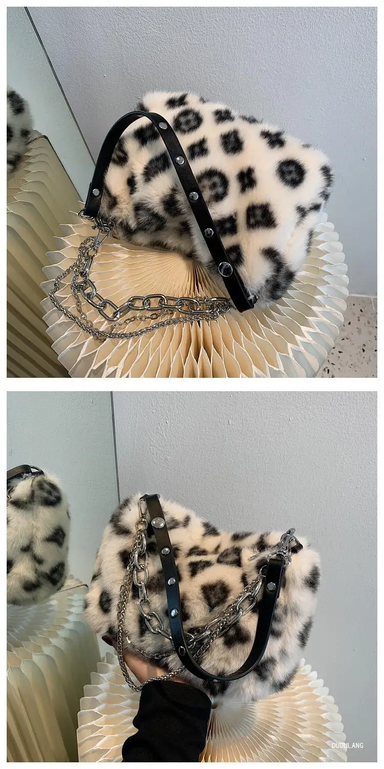 Pink Leopard Print Plush Chain Bag for Women — feature 22