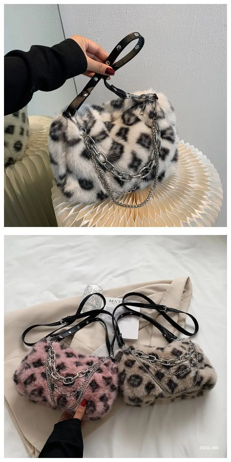 Pink Leopard Print Plush Chain Bag for Women — feature 23