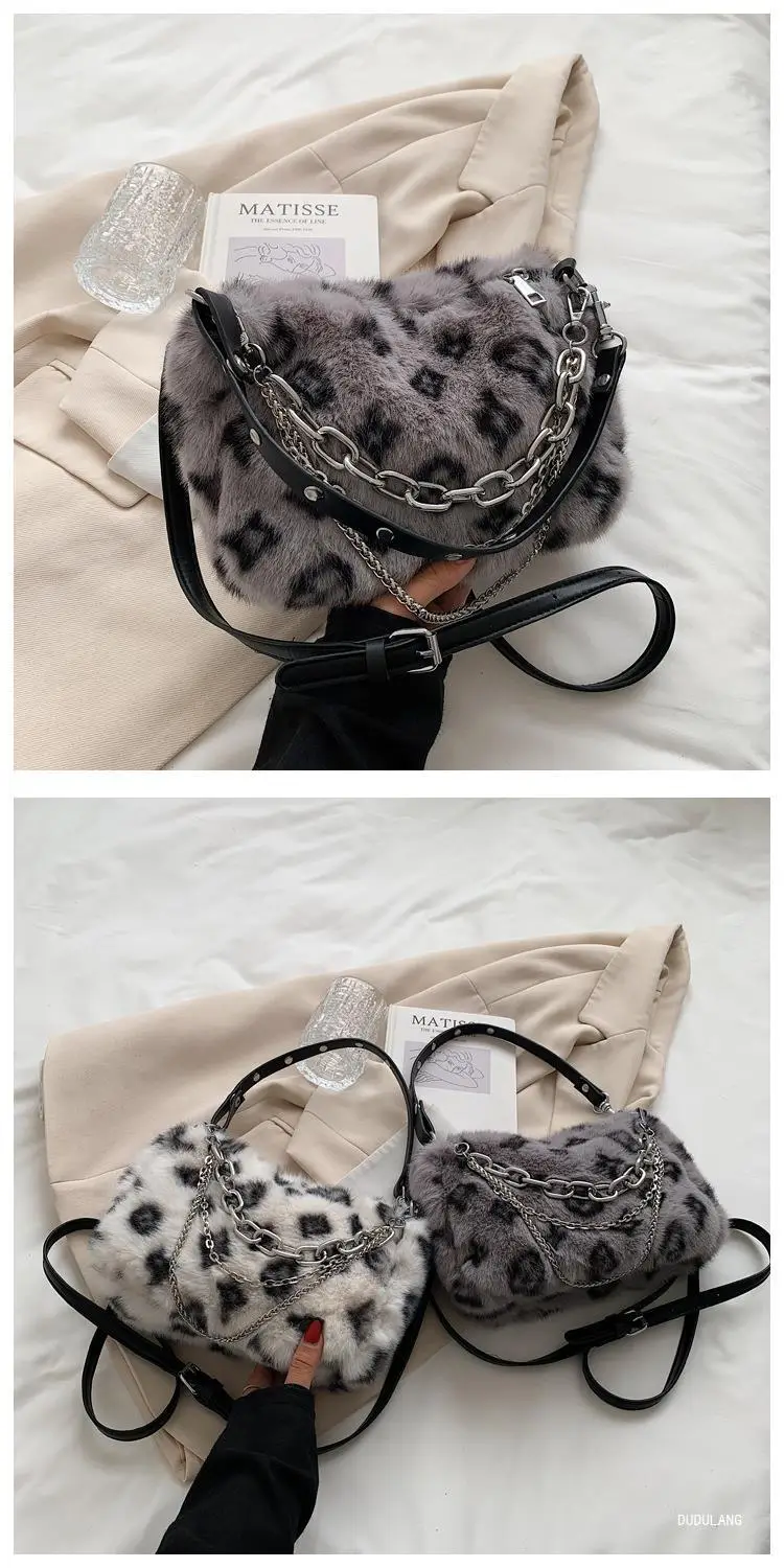 Pink Leopard Print Plush Chain Bag for Women — feature 24