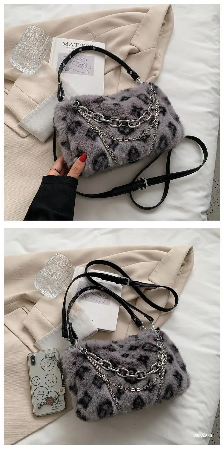 Pink Leopard Print Plush Chain Bag for Women — feature 25