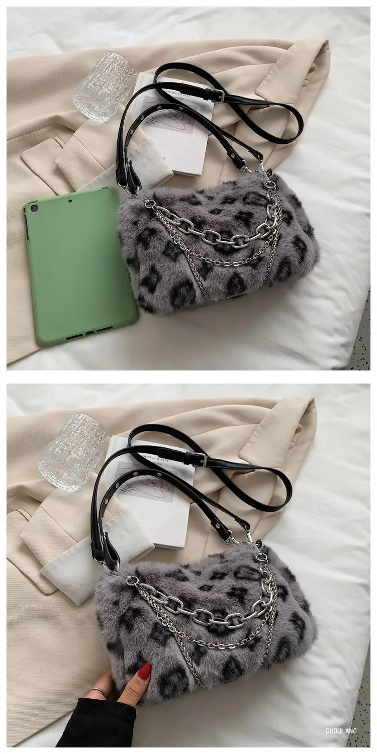 Pink Leopard Print Plush Chain Bag for Women — feature 26