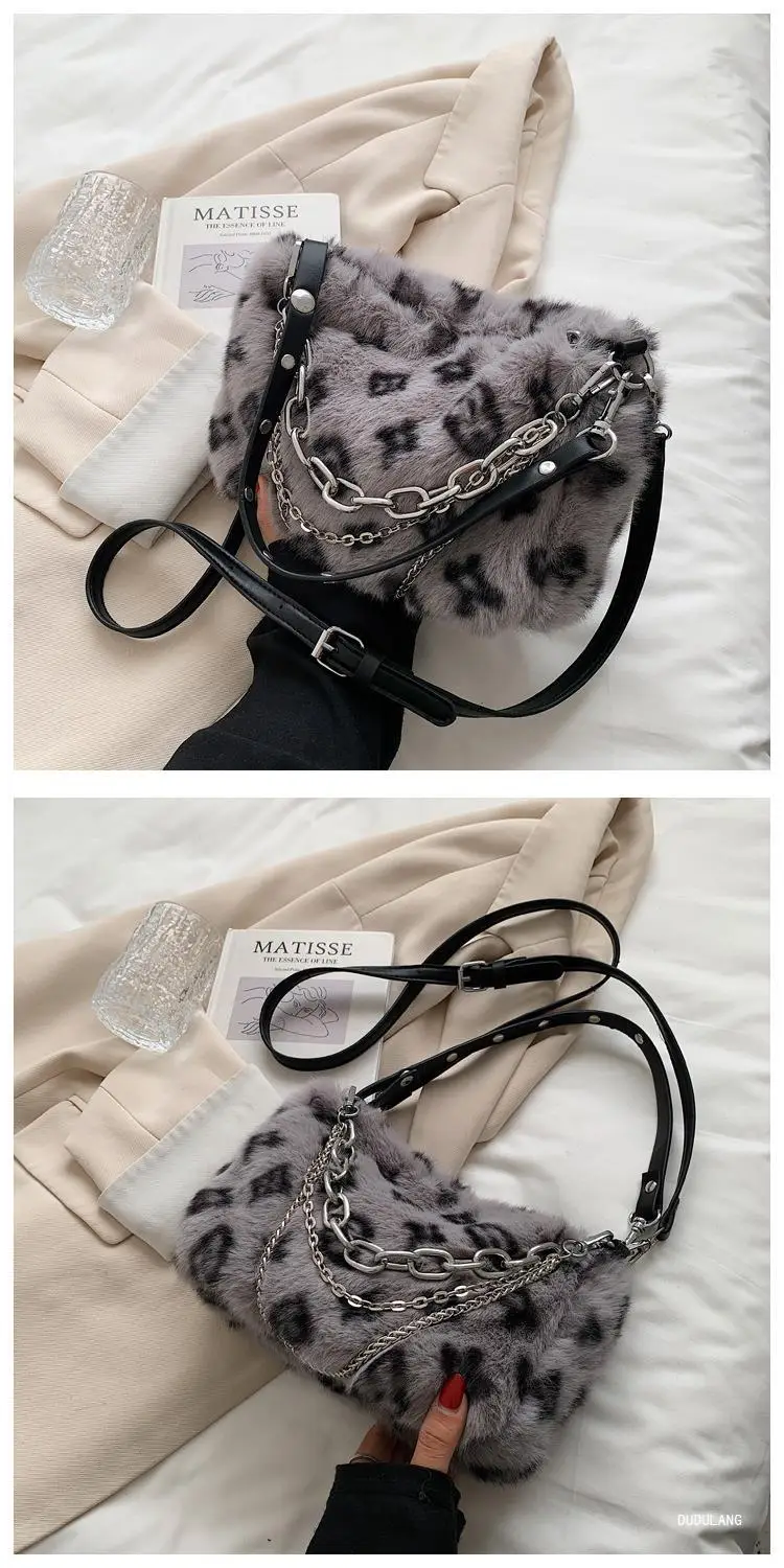 Pink Leopard Print Plush Chain Bag for Women — feature 27